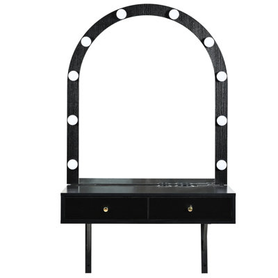 Coiffeuse noire avec miroir et deux tiroirs - espace, bureau de coiffeuse polyvalent 3 lumières noires