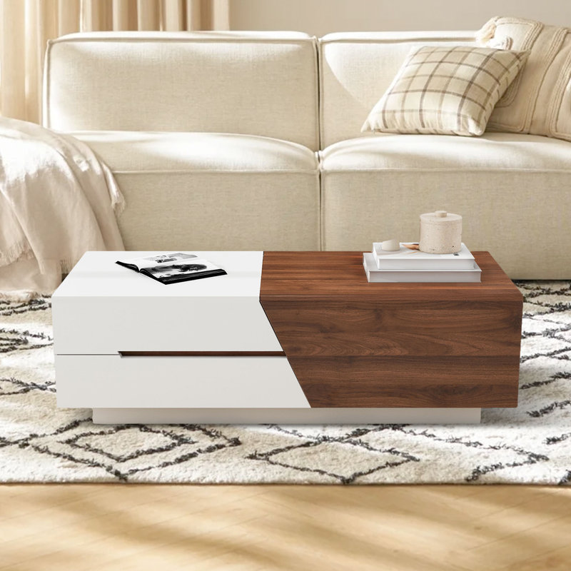 Table basse Tenafly, Blanc / Noyer