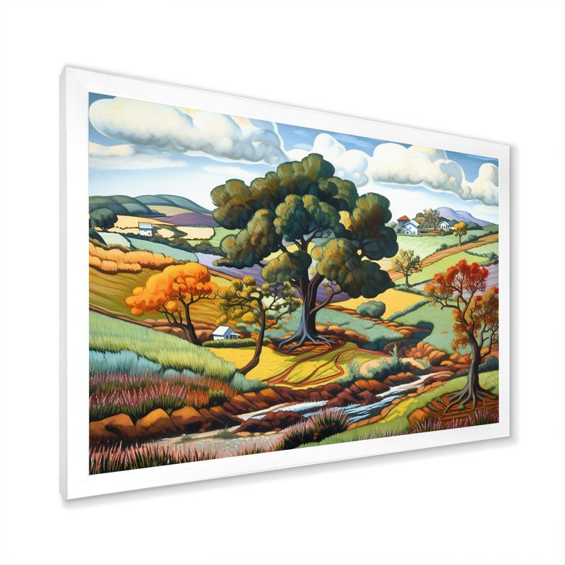 Peinture d'automne «Mountain Beauty Serenity», Cadre simple blanc, H 30 po x l 40 po x P 1,5 po