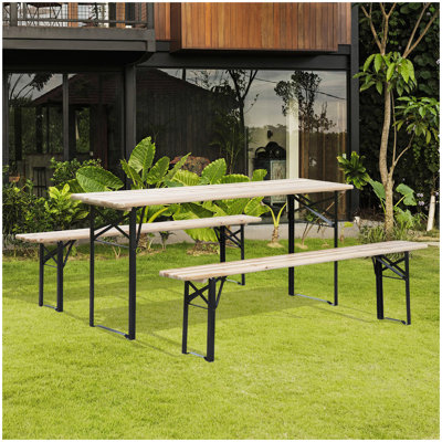 Ensemble de table de pique-nique et de banc portatif 6 pi Outsunny, ensemble de table de camping pliant en bois pour les activités extérieures