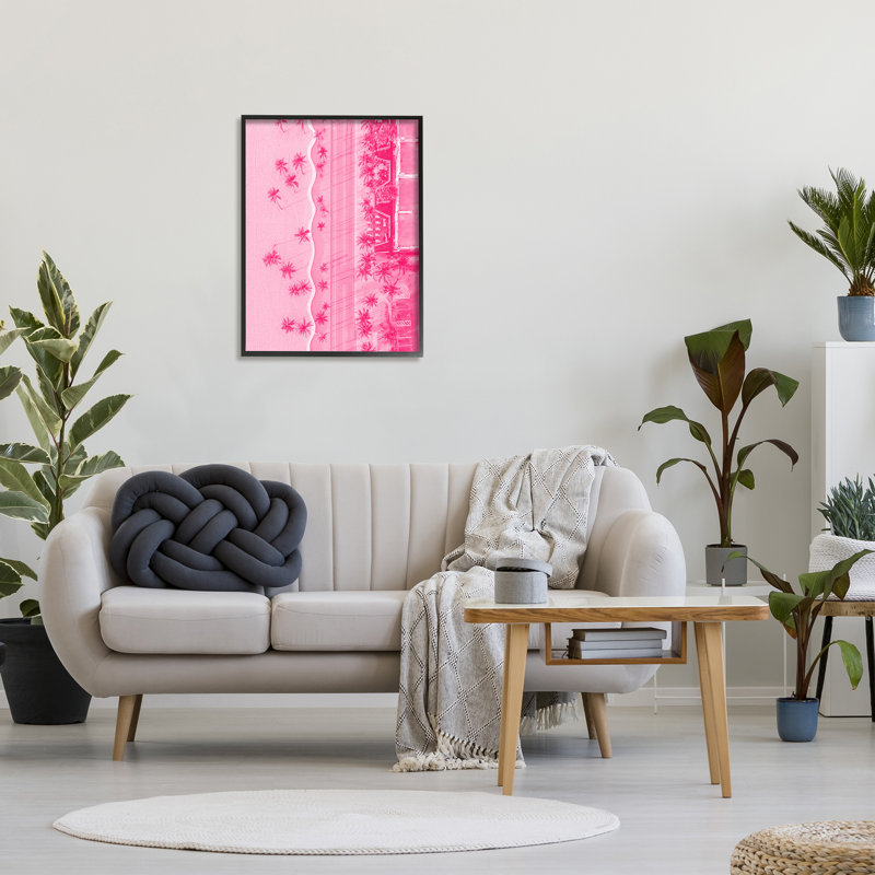 Paysage aérien tropical rose, impression sur bois, Giclée encadrée noir minuit, H 30 po x l 24 po x P 1,5 po