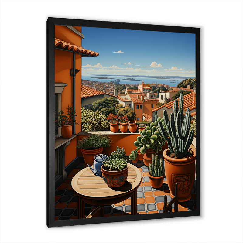 Espagne, Barcelone, Horizon I, art mural Espagne, Cadre simple noir, H 40 po x l 30 po x P 1,5 po