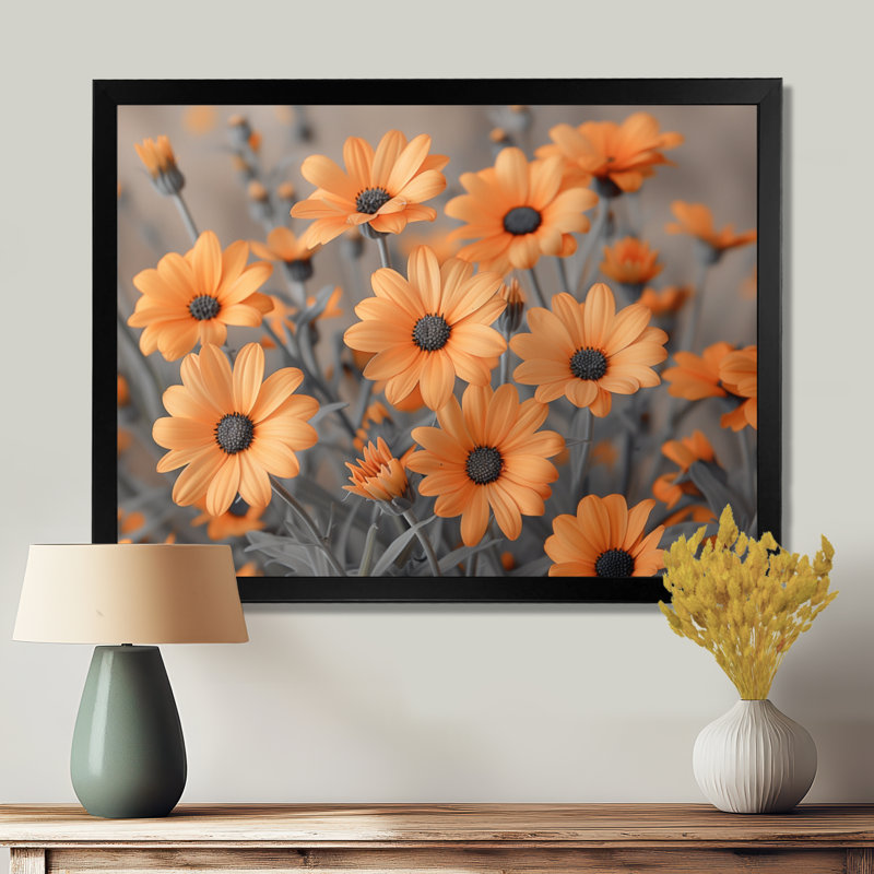 Daisy Fields I - marguerite jaune jaune noir, Toile encadrée noire simple, H 12 po x l 20 po x P 1 po