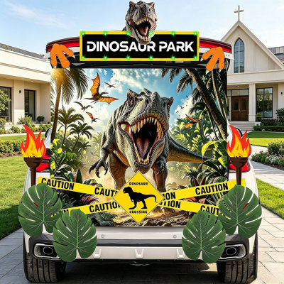 Ensemble de décorations d'Halloween pour voiture ou VUS, style dinosaure, pour porte de garage ou entrée.
