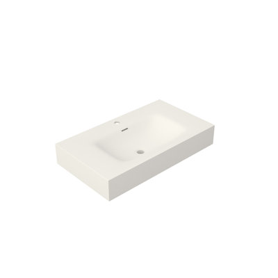 Lavabo pour salle de bain en résine solide de couleur pierre - blanc mat, 32,98 lb, 32,85 po de profondeur, 18,41 po de largeur, 5,2 rebords sans couture, utilisation confortable, lavabo polyvalent compatible avec