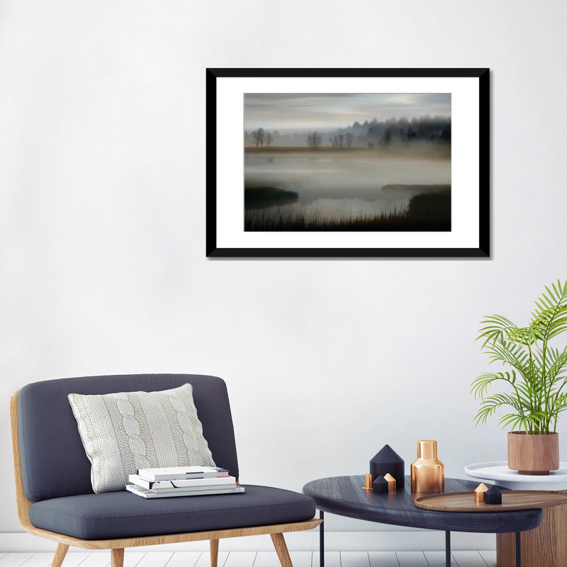 « early matin », impression sur toile, H 16 po x l 24 po x P 1 po, Papier d'art encadré noir, Blanc