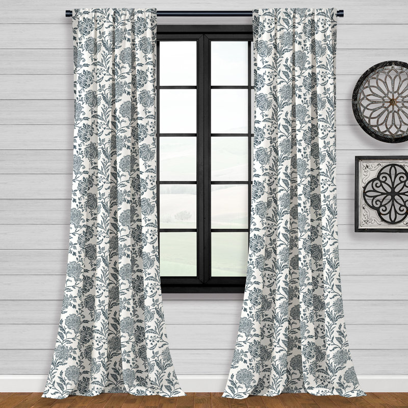 Alecs Floral Room Darkening Rod Pocket Curtain Panel, Denim, 52" W x 96" L