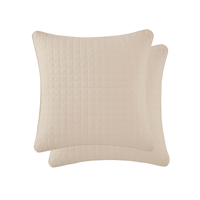 Southshore Fine Linens Vilano Quilted Sham Covers, Double-Brushed Microfiber Square-Stitched Pillow Shams with Piped Edges, Set of 2, 26" x 26" , Bone