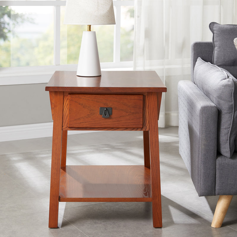Mission Solid + Manufactured Oak Wood Side Table in Russet, 24.02" H x 20" W x 24.02" D, Dark Brown