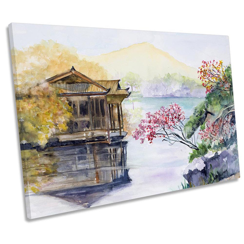 Chinese Landscape Watercolour Framed - Wrapped Canvas Print, 30.5cm H x 45.7cm W x 2cm D