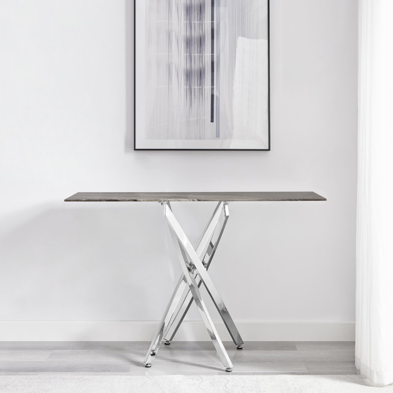 Leonardo Console Table White Glass Marble Effect Top Gold Legs, Grey, Silver