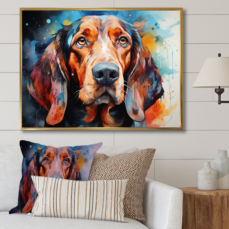 «Dog Basset Hound Beauty» sur toile, Cadre flottant doré, H 30 po x l 40 po