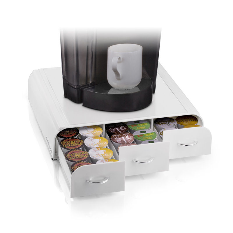 Mind Reader Single Serve Coffee Pod Organizer with 3 Drawers, 36 Pod Capacity, Countertop, White