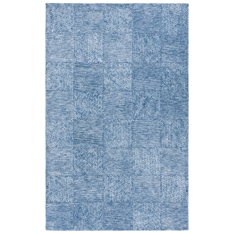 Soho 180 Hand Tufted Viscose/Wool Geometric Rug in Dark Blue/Ivory, Rectangle 6' x 9'