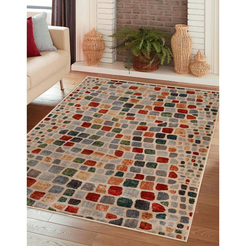 Reanna Contemporary Geometric Cobblestone Indoor Area Rug – 100% Polypropylene, Rectangle 8' x 10'