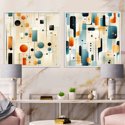 Urban Tones - bleu, beige, éclectique et chic - Ensemble de 2 collages carrés à formes abstraites