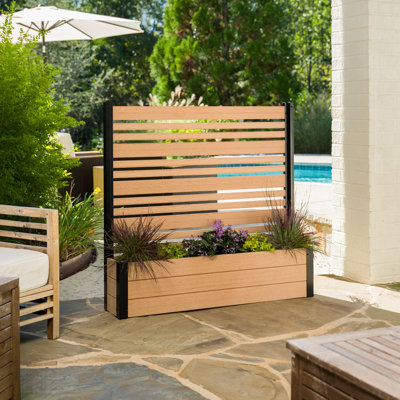 H 3,6 pi x l 3,8 pi x L 1 pi (1 écran avec jardinière) Écran de clôture autoportant Enclo Florence avec bac à fleurs, panneau d'intimité en vinyle pour patio et climatiseur