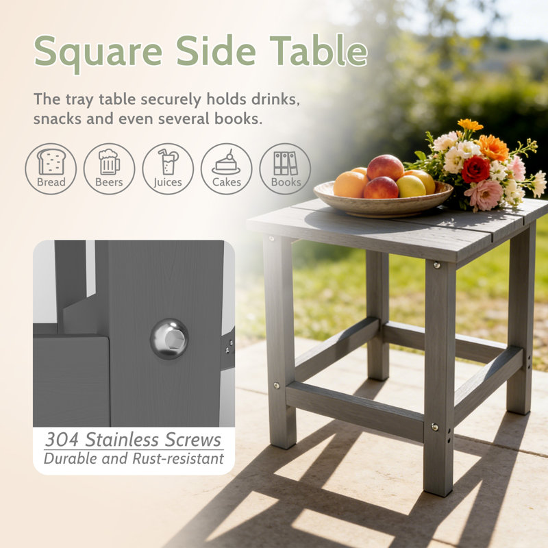 Maillet All Weather Adirondack Outdoor Hdpe Side Table, Gray