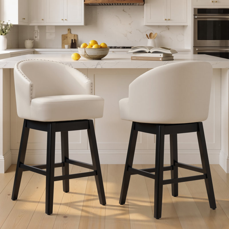 Tabouret de bar pivotant en similicuir 30,6 po, blanc (ensemble de 2), Blanc