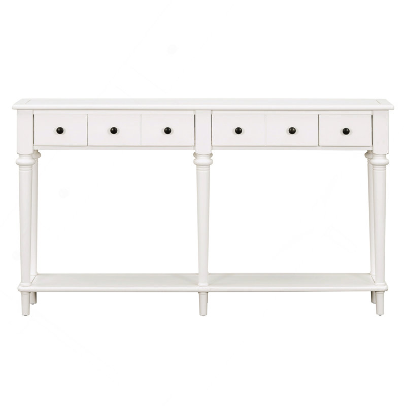 Retro Console Table with 4 Drawers and Open Shelf, perfect for Entryways, Living Rooms, White