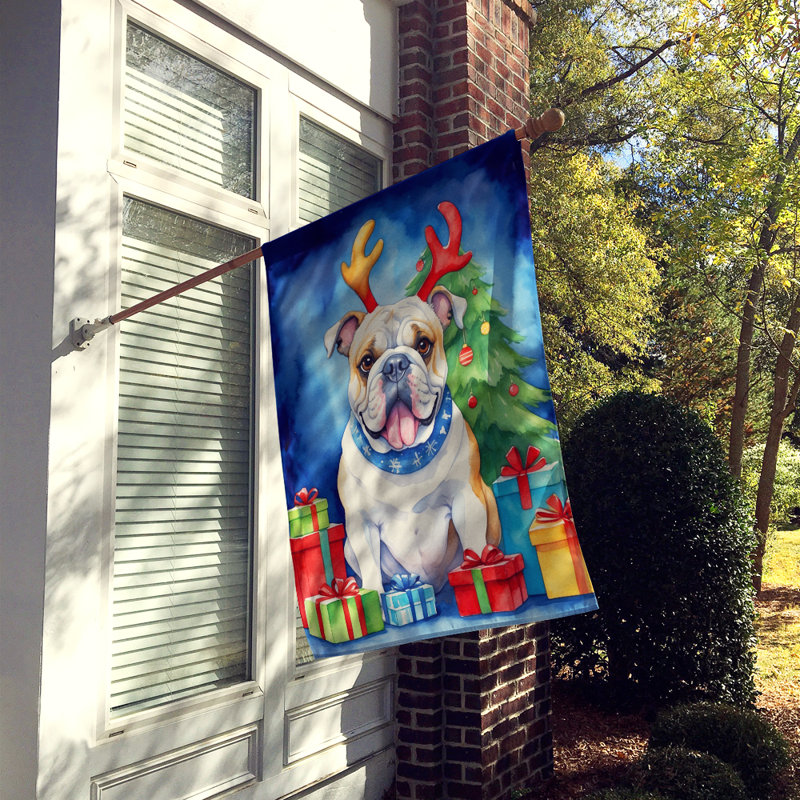 Drapeau de Noël maison de renne, Bouledogue anglais blanc