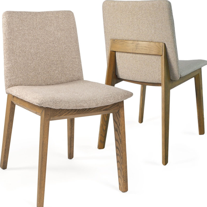 Ensemble de deux chaises d'appoint à dossier ouvert en tissu blanc et brun