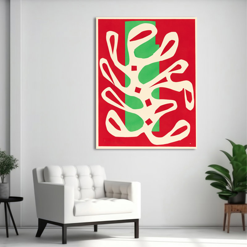 3HM7475 White Algae On A Red And Green Background by Henri Matisse - Wrapped Canvas Print, 80cm H x 60cm W