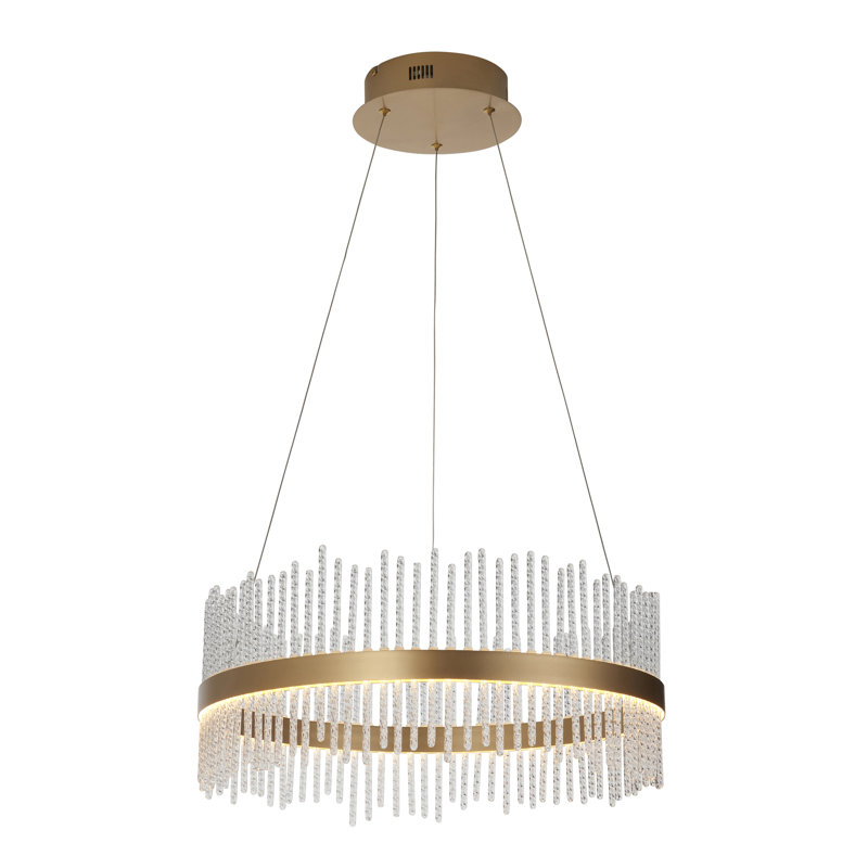 Angelisa 1 - Light LED Geometric Pendant, Brushed gold plated finish & clear glass, 200 H cm x 51 W cm
