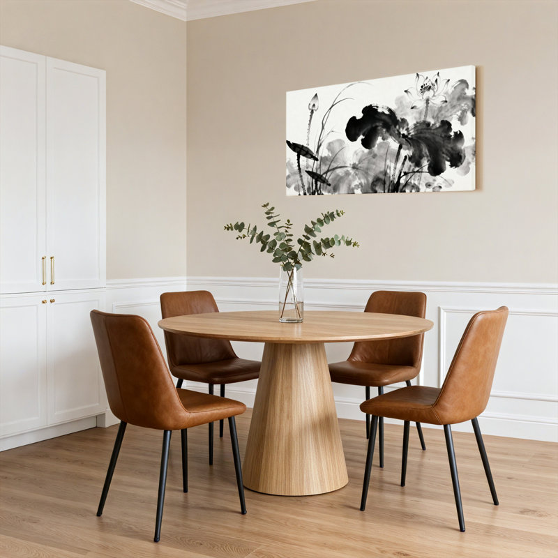 «Black and White Lotus», peinture à l'huile sur toile tendue sur toile, ensemble de 1, H 12 po x l 36 po