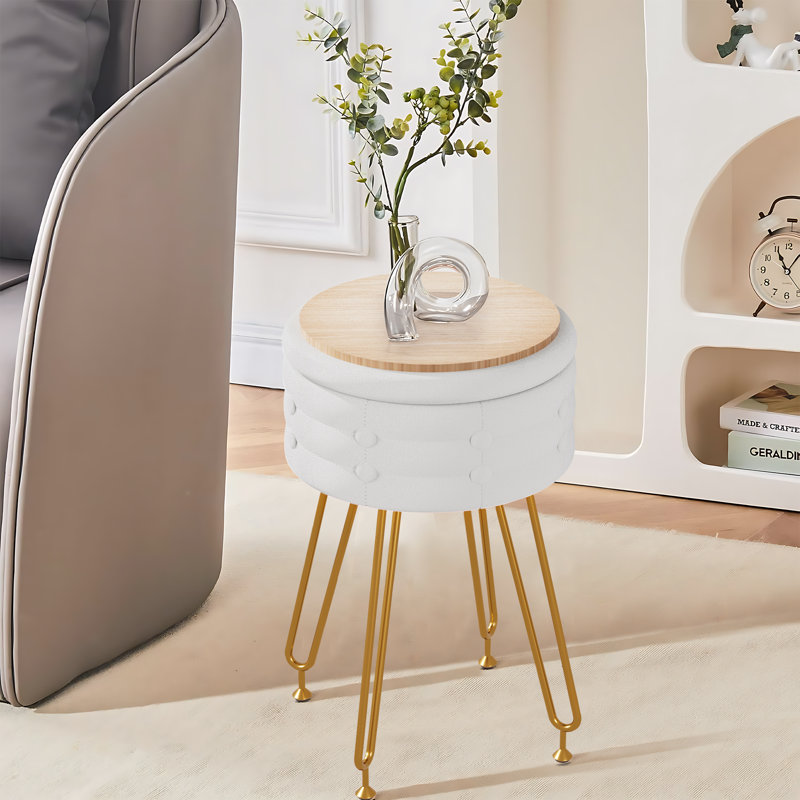 Tabouret de coiffeuse rond avec rangement pour salle de maquillage, chambre à coucher et salon, Blanc