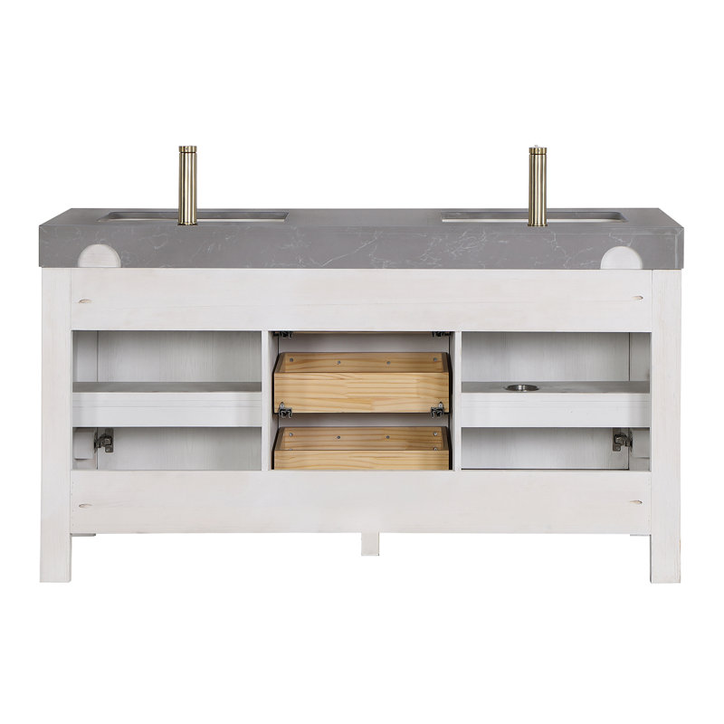 Ensemble de meuble-lavabo double 60 po Yazan, Blanc, Noir, Or