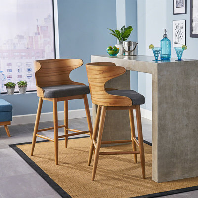 Tabouret de bar de style Mid-Century moderne avec assise rembourrée et structure en bois d'hévéa durable, parfait pour des sièges élégants et confortables