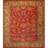 Red Background With Jewel Tones Tribal Allover Design Antique Turkish Oushak Rug