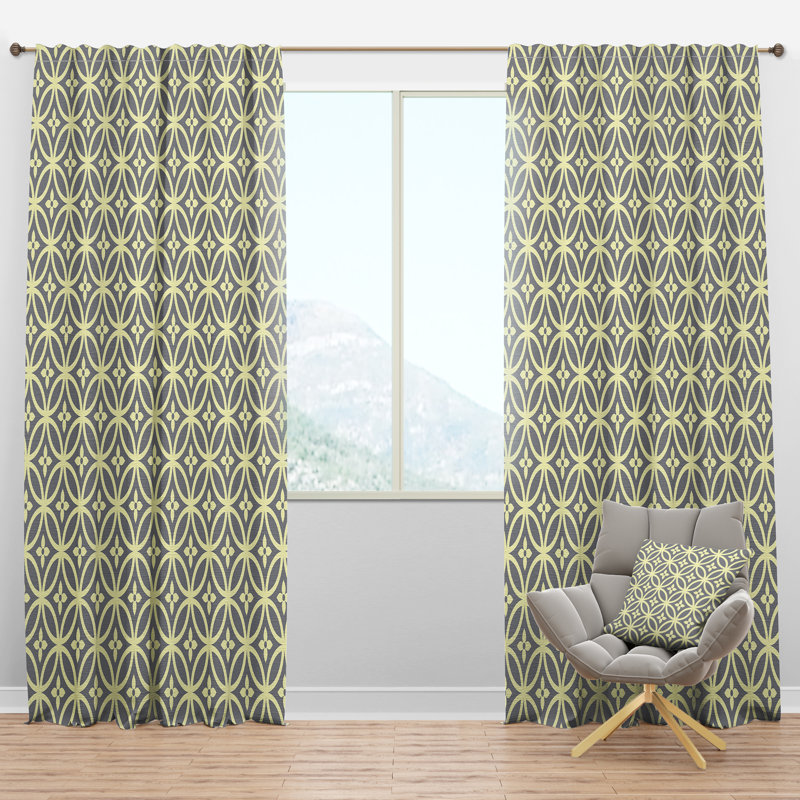 Retro Ornamental Pattern II - Mid-Century Velvet Curtain - Room darkening - 1 panel, 52"W x 63"L