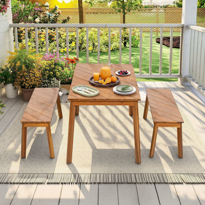  Ensemble de salle à manger 3 pièces avec 2 bancs pour l'extérieur et l'intérieur, pique-nique, jardin et terrasse