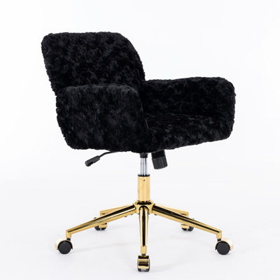Black Vanity Desk Chair - Adjustable, Golden Metal Base, Foam Filled For Study Area Upholstered,