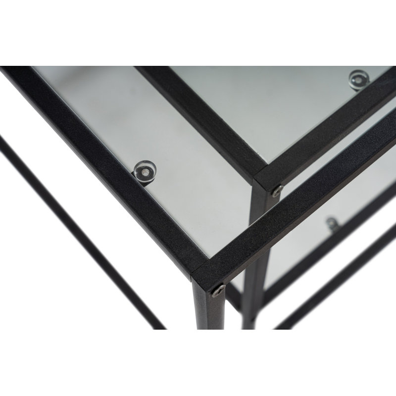 Ensemble de tables basses modernes (2 pièces), verre trempé noir et structure en métal, design industriel élégant, parfait pour le salon et le salon