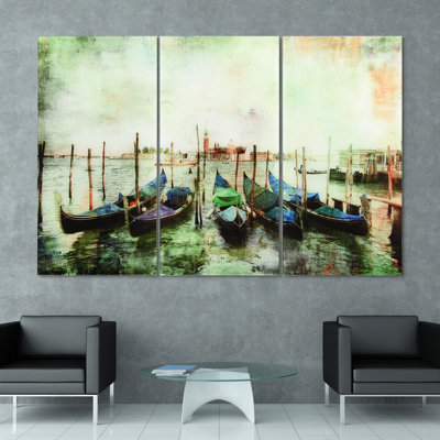 Venice Gondolas ABC - 3 Piece Unframed Painting on Glass