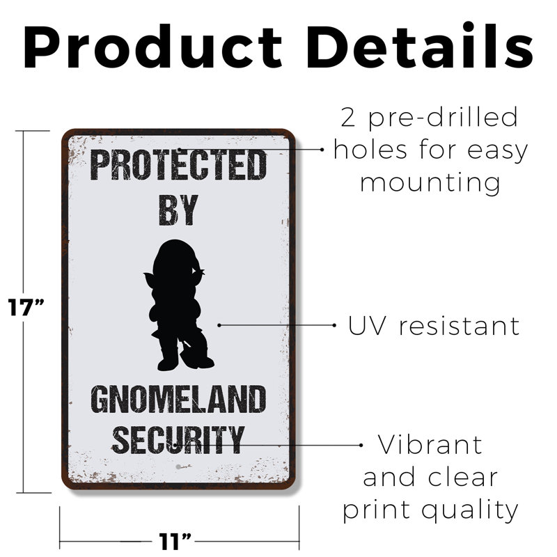 Drôle de panneau de sécurité en plastique 11 po x 17 po Gnomeland, H 11 po x l 17 po x P 0,1 po