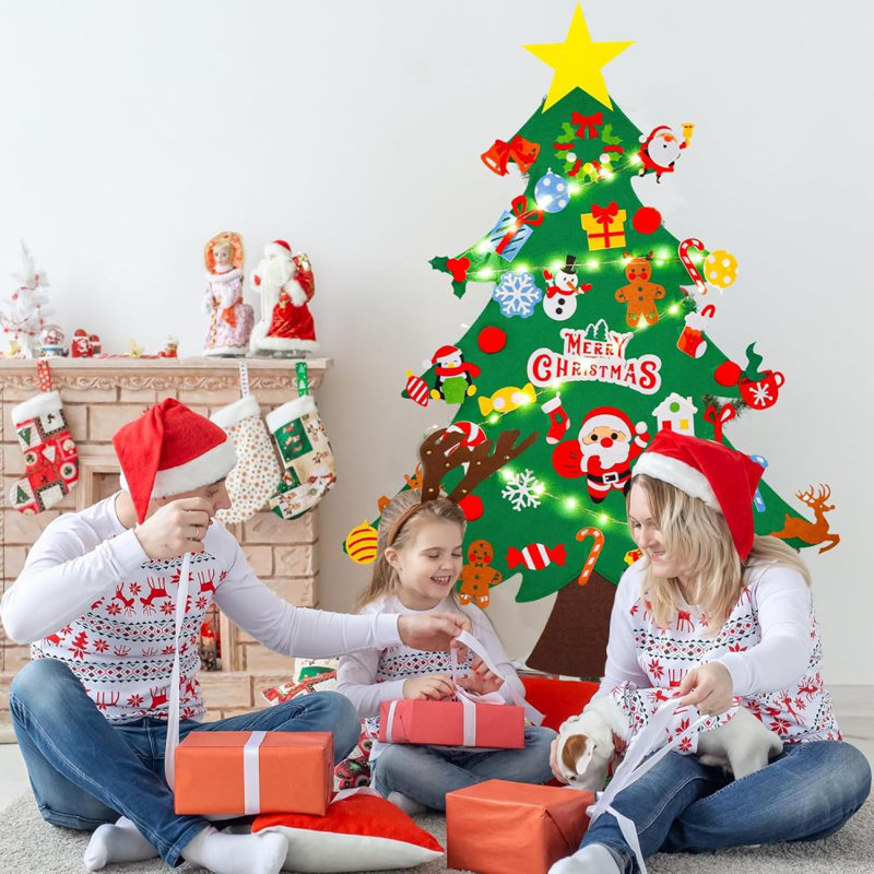 Ensemble d'arbre de Noël en feutre de 3,6 pi avec décorations de Noël pour Noël