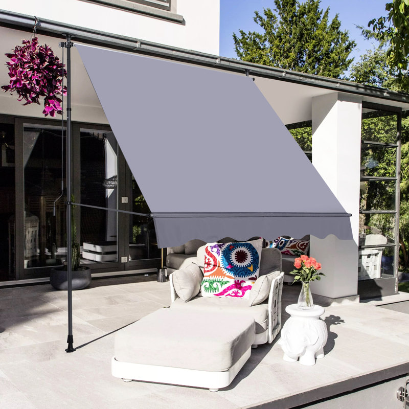 Auvent de patio 118 po x 117 po - Auvent avec cadre en alliage d'aluminium et structure de support en acier avec poteaux rétractables à hauteur d'eau