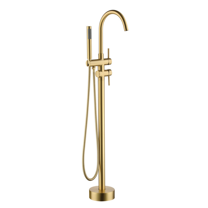 Floor Tub Filler with Diverter, Brushed Gold