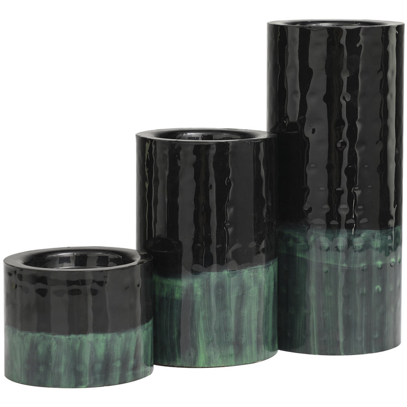 Porte-bougie décoratif en métal, Noir poli / vert poli