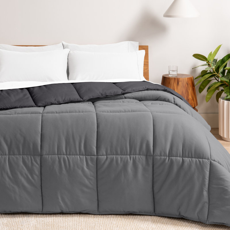 Édredon réversible en microfibre ultra douce de qualité supérieure, Édredon grand, Gris / gris fer forgé