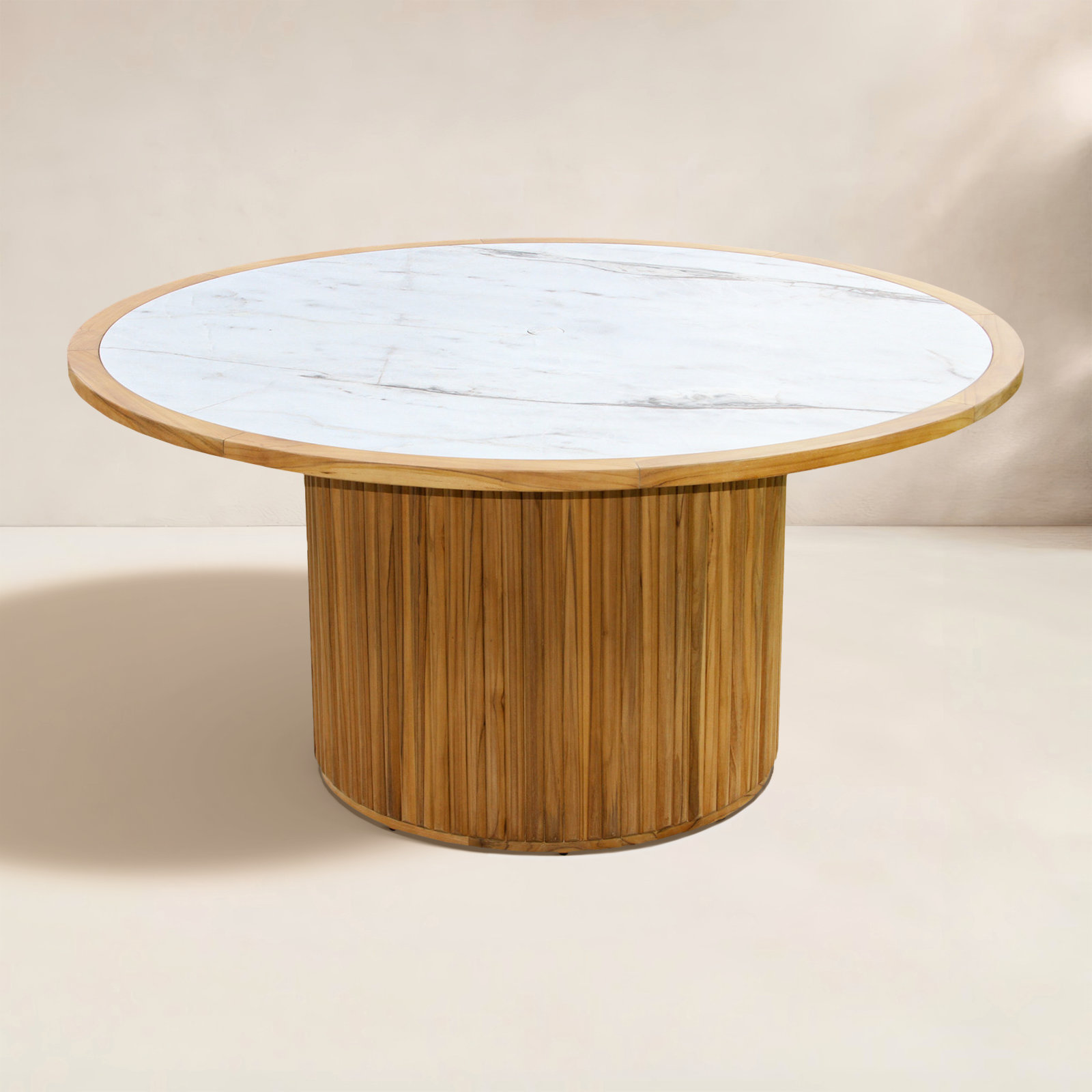 Round Fluted Orobico Sintered Stone Dining Table, White