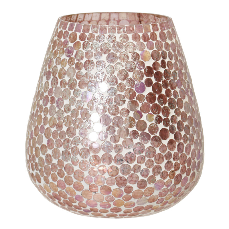 Vase en verre - mosaïque, H 9 po x l 8,25 po x P 8,25 po, Rose