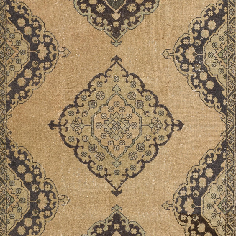 Chemin de table rétro Oushak. Tapis noué à la main pour couloir