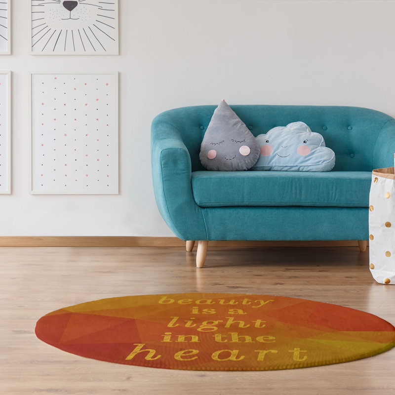 Tapis de beauté en polyester à citation de faux gemme, Rond 5 pi