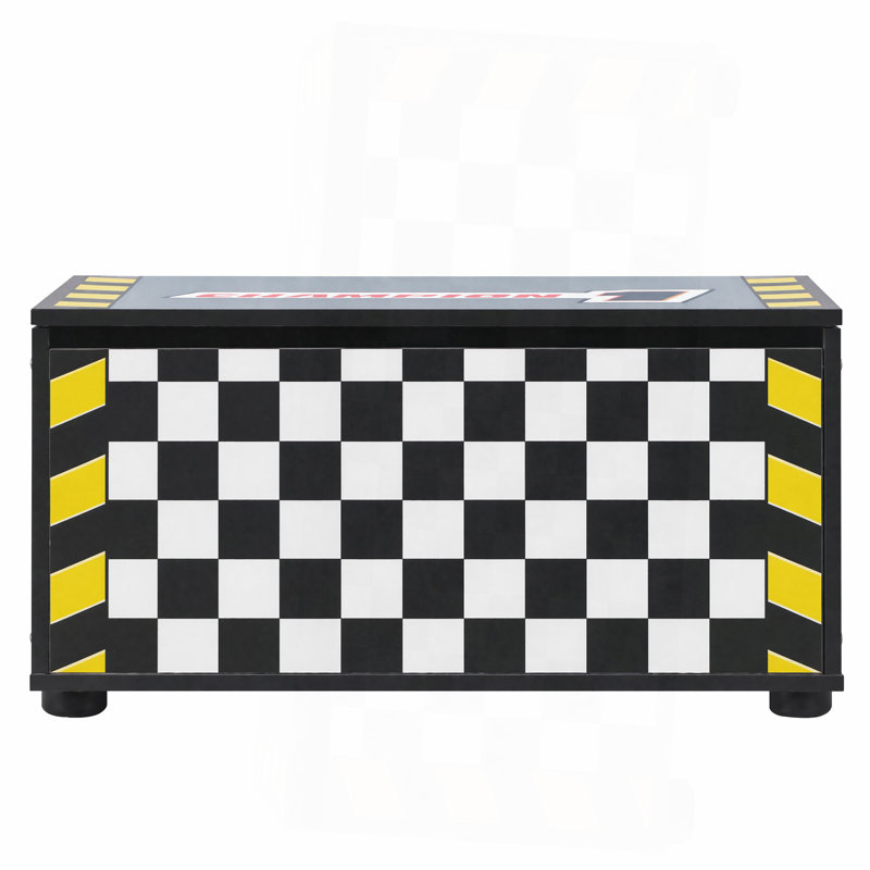 Coffre de rangement pour voiture de course pour enfants avec couvercle rabattable manuel, support de vérin à gaz, roues latérales décoratives