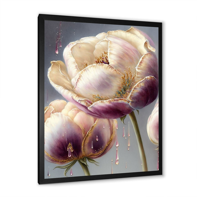 Crème et mauve tulipe II - reproduction d'art sur toile encadrée, H 32 po x l 16 po x P 1 po